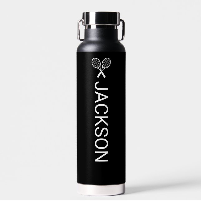 Crossed Tennis Rackets Personalised Name Tennis Water Bottle (Front)