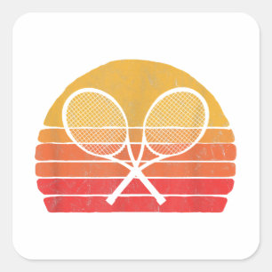 Crossed Tennis Racquets Retro 80s Sun Vintage Grap Square Sticker