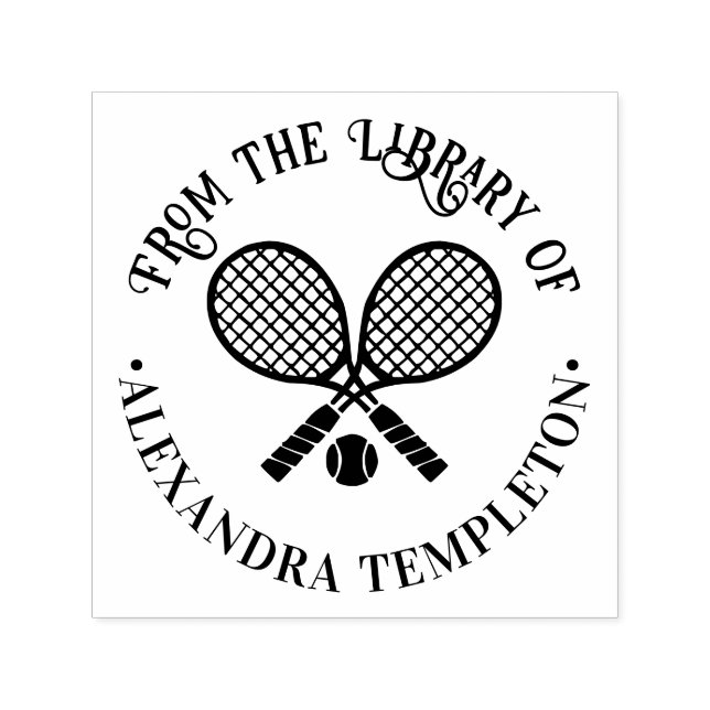 Crossed Tennis Racquets Round Library Book Name Self-inking Stamp (Design)