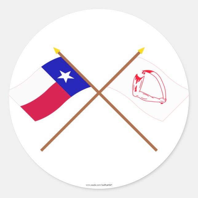 Crossed Texas and  Goliad Flags Classic Round Sticker (Front)