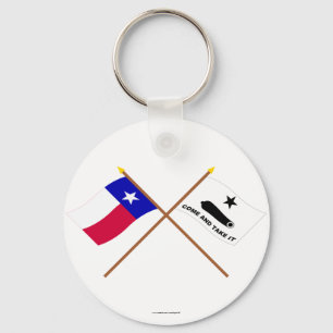 Crossed Texas and  Gonzales Flags Key Ring