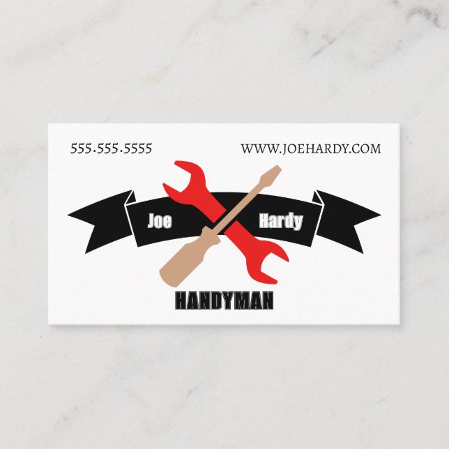 Crossed Tools and Banner Contractor Handyman Business Card (Front)