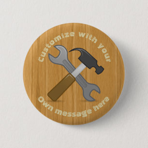 Crossed Tools Icon Custom Text 6 Cm Round Badge
