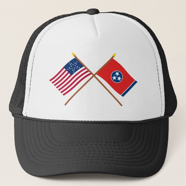 Crossed US 20-star and Tennessee State Flags Trucker Hat (Front)