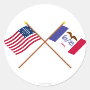 Crossed US 29-star and Iowa State Flags Classic Round Sticker