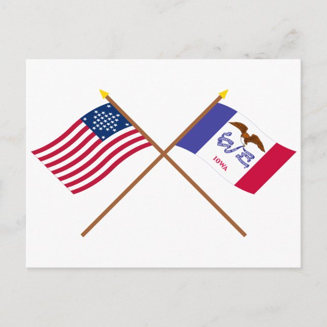 Crossed US 29-star and Iowa State Flags Postcard (Front)