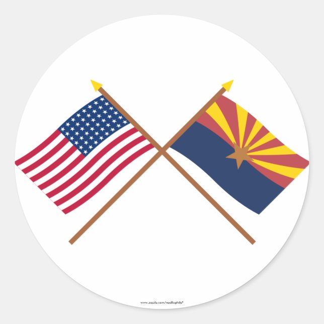 Crossed US 48-star and Arizona State Flags Classic Round Sticker (Front)
