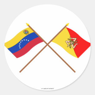 Crossed Venezuela and Sicily Flags Classic Round Sticker