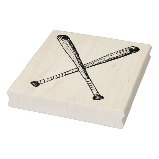 Crossed Vintage Wooden Baseball Bats Art Stamp