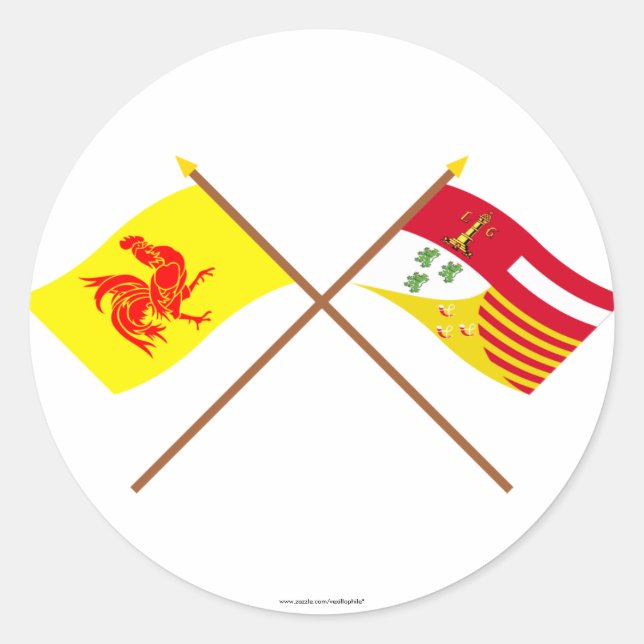 Crossed Walloon and Liège Flags Classic Round Sticker (Front)