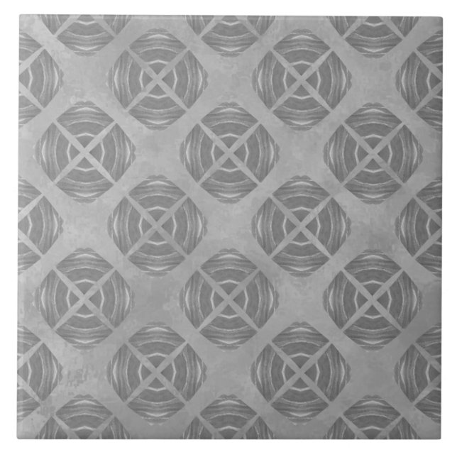 Crosses and Circles Grey Geometric Pattern Tile (Front)
