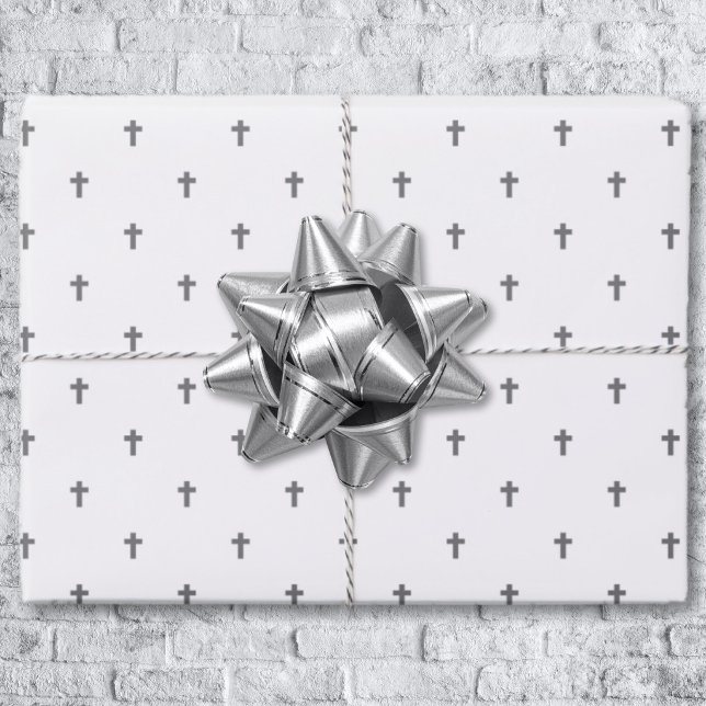 Crosses - Grey on White Wrapping Paper Sheets (Crosses - Gray on White Wrapping Paper Sheets)