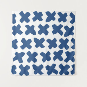 Crosses Shibori: Indigo Batik Pattern Tapestry