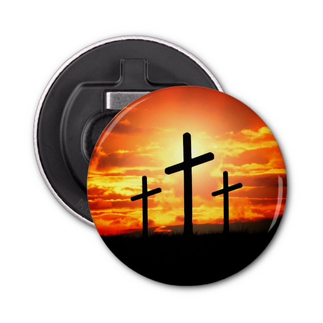Crosses, Sunset Silhouettes Painting-67137 Bottle Opener (Front)
