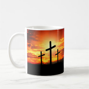 Crosses, Sunset Silhouettes Painting-67137 Coffee Mug