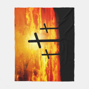 Crosses, Sunset Silhouettes Painting-67137 Fleece Blanket