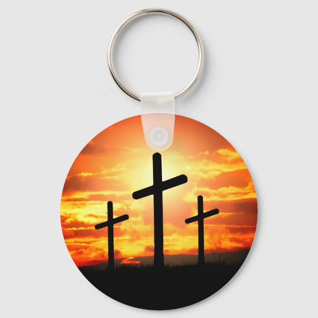 Crosses, Sunset Silhouettes Painting-67137 Key Ring (Front)