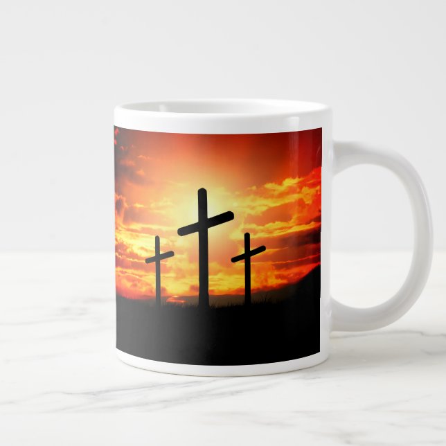 Crosses, Sunset Silhouettes Painting-67137 Large Coffee Mug (Right)