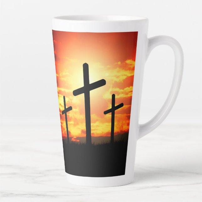 Crosses, Sunset Silhouettes Painting-67137 Latte Mug (Right)