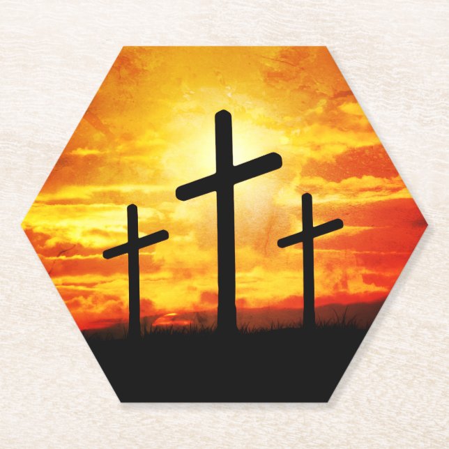 Crosses, Sunset Silhouettes Painting-67137 Paper Coaster (Front)