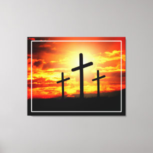 Crosses, Sunset Silhouettes Painting  Canvas Print