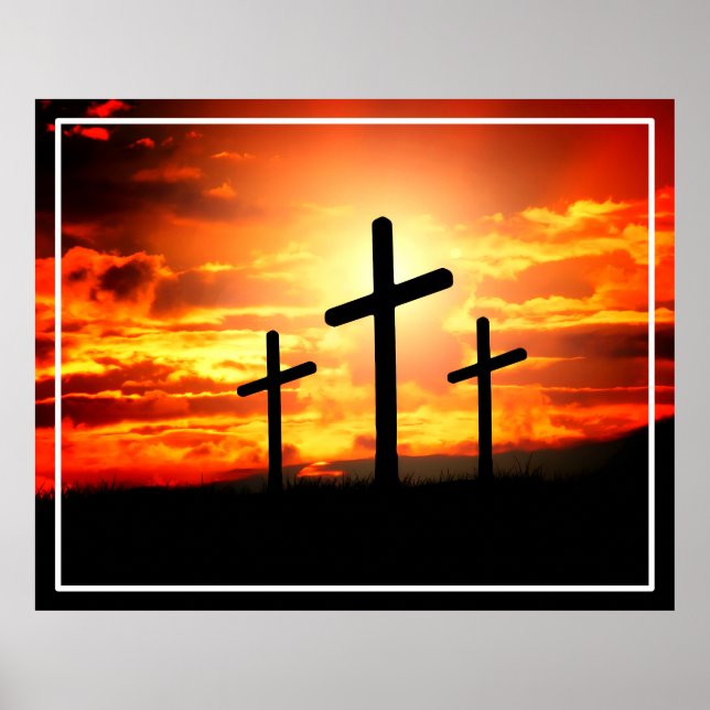Crosses, Sunset Silhouettes Painting  Poster (Front)