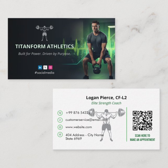 CrossFit Coach Business | Modern Power Green Business Card (Front/Back)