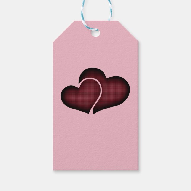 Crosshatch Red Duo Hearts Gift Tags (Front)