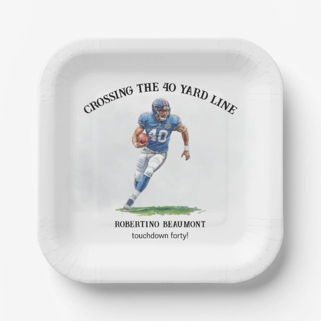 Crossing 40 Yard American Football 40th birthday Paper Plate (Front)