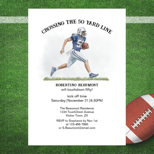 Crossing 50 Yard American Football 50th birthday Invitation (Creator Uploaded)