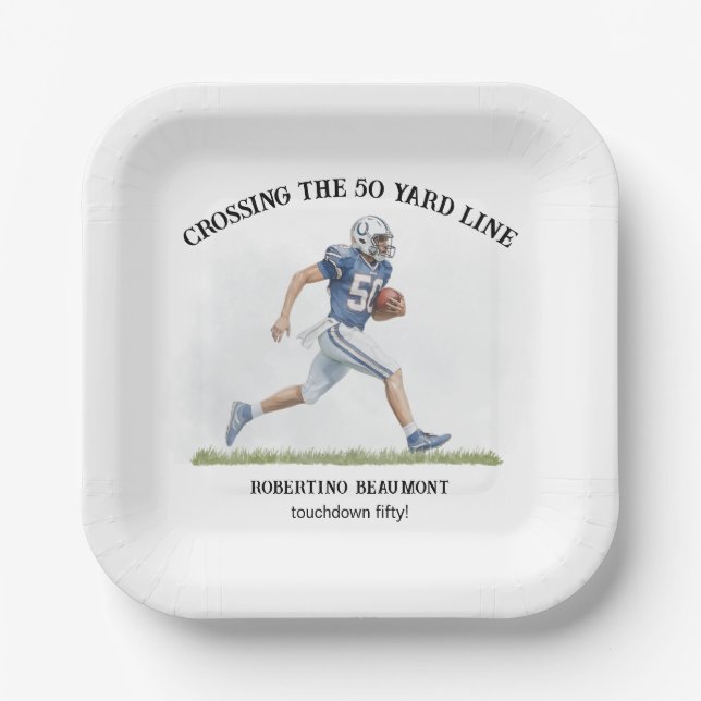 Crossing 50 Yard American Football 50th birthday Paper Plate (Front)