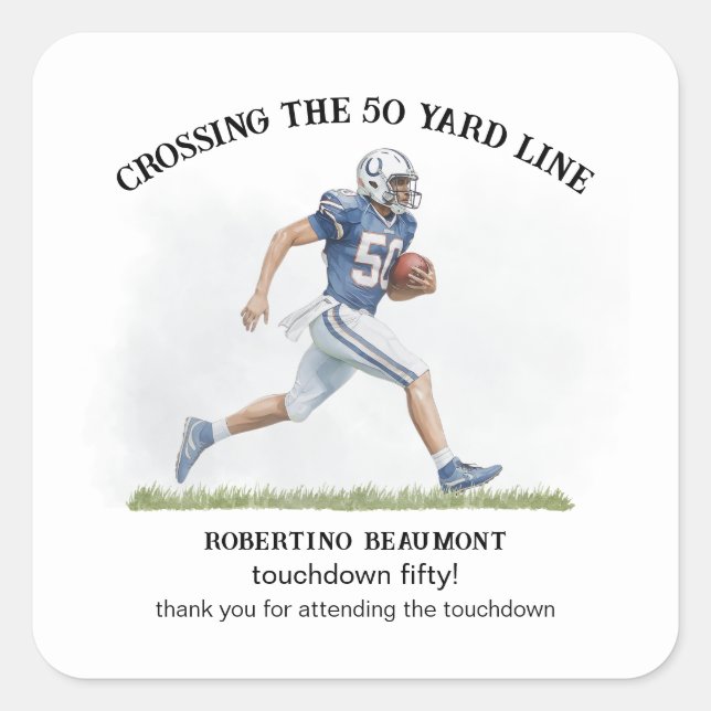 Crossing 50 Yards American Football 50th birthday Square Sticker (Front)