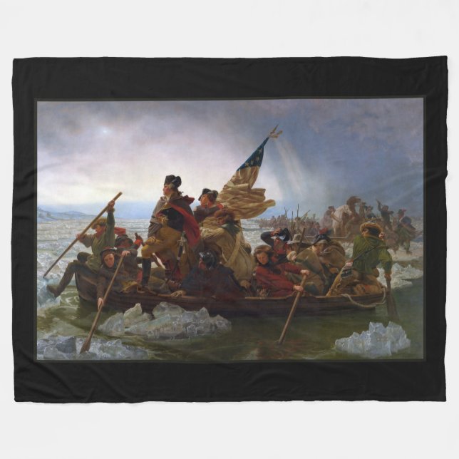 Crossing Delaware 1776: General George Washington Fleece Blanket (Front (Horizontal))