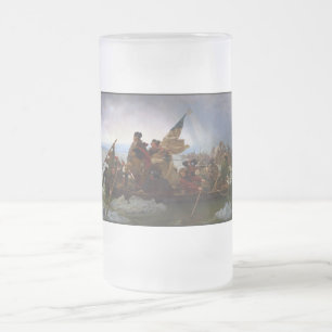Crossing Delaware 1776: General George Washington Frosted Glass Beer Mug
