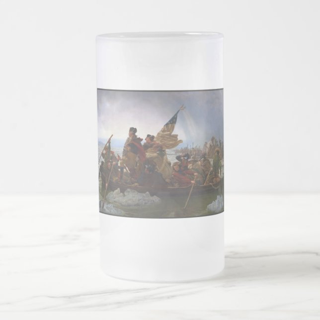 Crossing Delaware 1776: General George Washington Frosted Glass Beer Mug (Center)