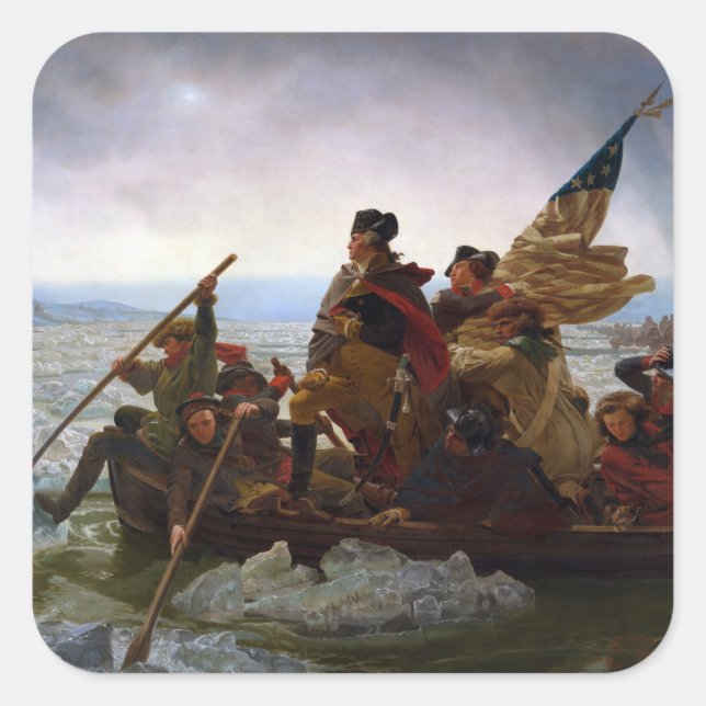 Crossing Delaware 1776: General George Washington Square Sticker (Front)