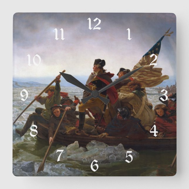 Crossing Delaware 1776: General George Washington Square Wall Clock (Front)