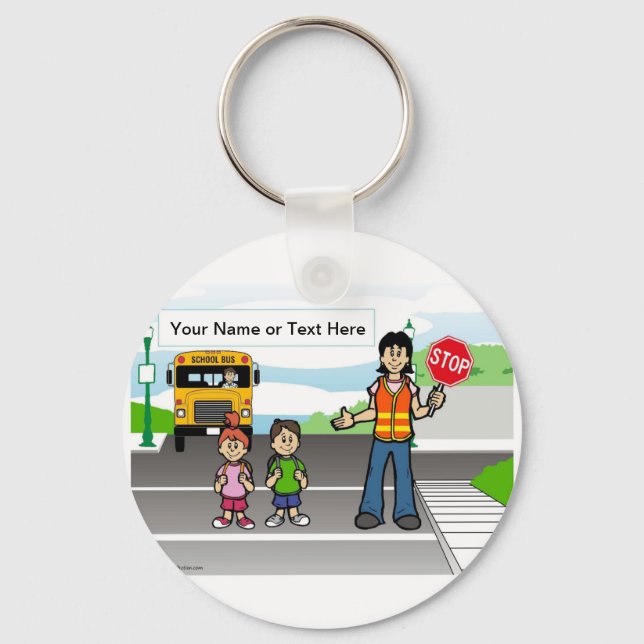 Crossing Guard Cartoon by PrintedPerfection.com Key Ring (Front)