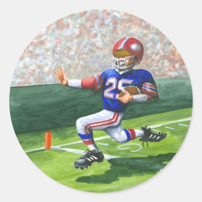 Crossing the Goal Line for a Touchdown Classic Round Sticker (Front)