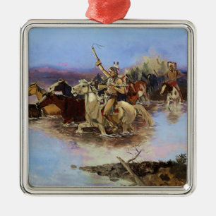 “Crossing the River” by Charles M Russell Metal Tree Decoration