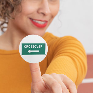 Crossover Road Sign Green Highway Style Direction Classic Round Sticker
