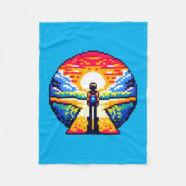 Crossroads at Sunset Thoughtful Pixel Art Journey Fleece Blanket (Front)