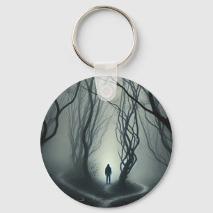 Crossroads in the Fog - Gloomy Forest Art Print Key Ring