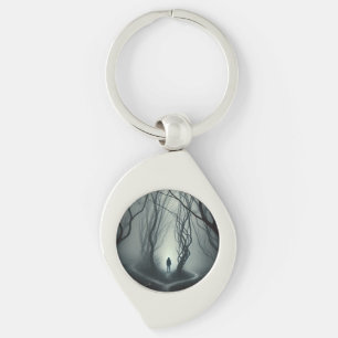 Crossroads in the Fog - Gloomy Forest Art Print Key Ring