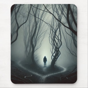 Crossroads in the Fog - Gloomy Forest Art Print Mouse Mat