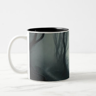 Crossroads in the Fog - Gloomy Forest Art Print Two-Tone Coffee Mug