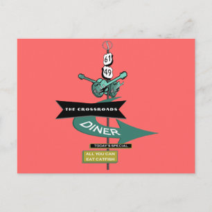 Crossroads Vintage Diner Sign Postcard