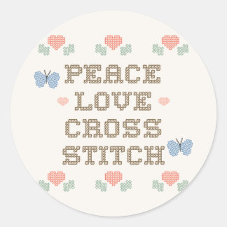 CrossStitchPLHeartFlowers Classic Round Sticker