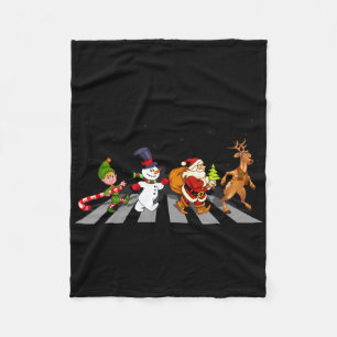 Crosswalk Fun Christmas Santa Elf Snowman Gingerbr Fleece Blanket