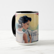 Crossword Girl & Bird Coffee Mug